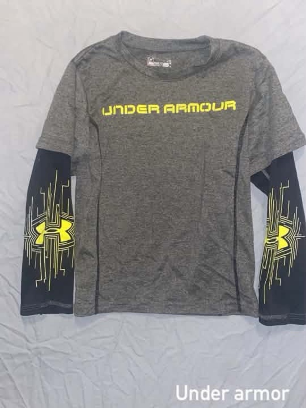 Under Armour Gray Long Sleeve Layered-Look Shirt with Yellow Logo